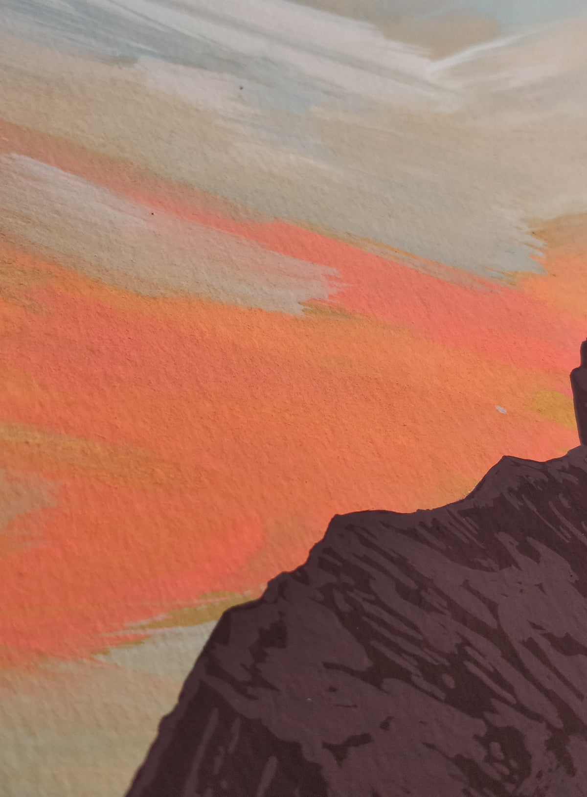 mountain painting against sunset